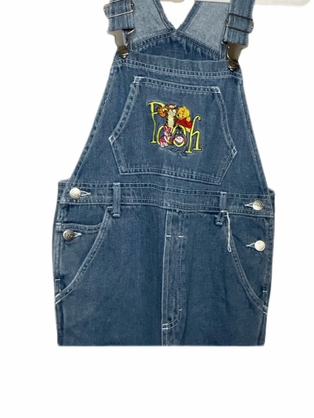 Vintage 90s Disney Winnie Pooh Tigger Blue Denim Jean Cargo Overalls Sz 10 Youth